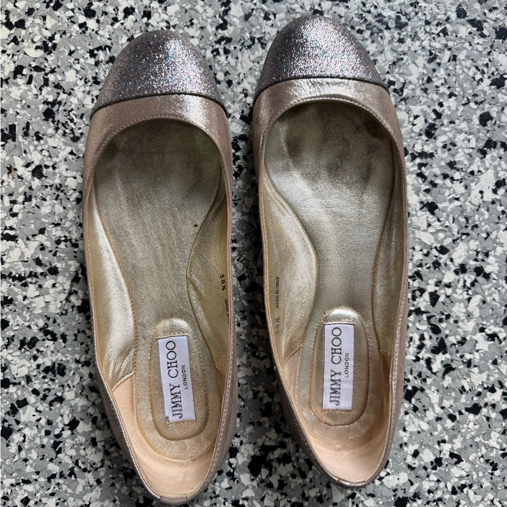 Jimmy Choo Glitter Ballet Flats - Silver and Gold